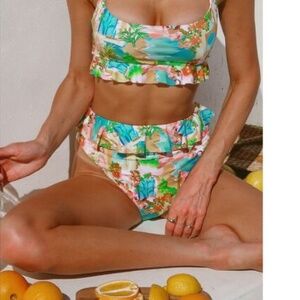 NWT SHOW ME YOUR MUMU ISLAND RUFFLE BIKINI BOTTOM PALERMO SPRITZ S